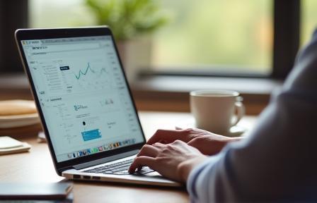 Marketer reviewing performance analytics on a laptop