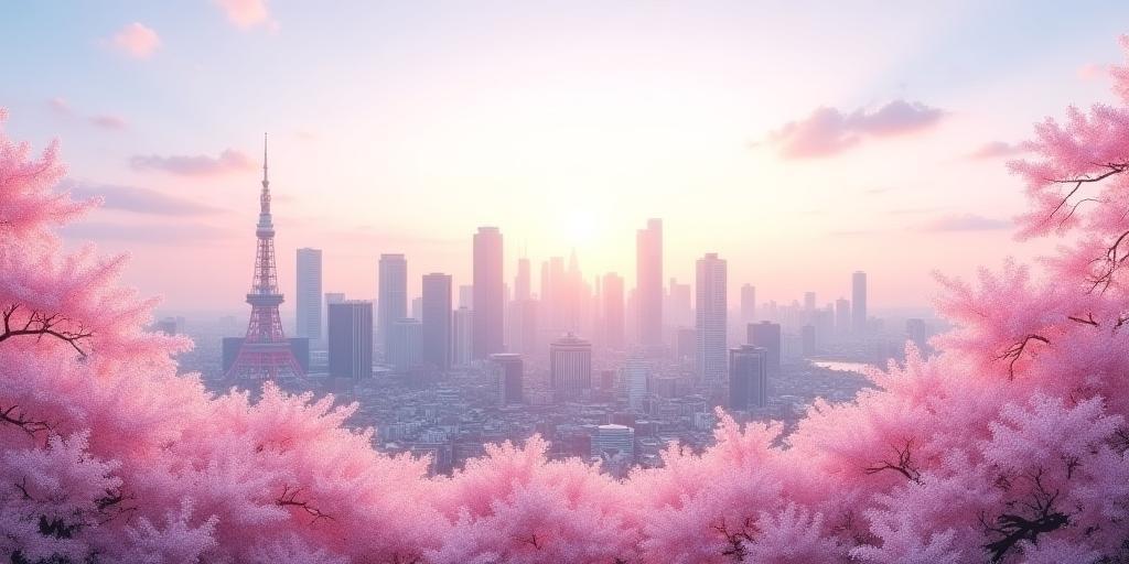 Tokyo skyline with sakura blossoms symbolic of Sakura Performance Media